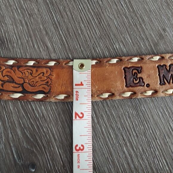 Vintage Nocona Tooled Western Belt Customized "E.M.A." No Buckle Size 34 - Picture 6 of 6